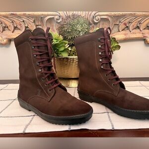 TOD’s Brown Leather Lace Up Boots Size 38.5 Entirely Hand Made EUC Fall Winter